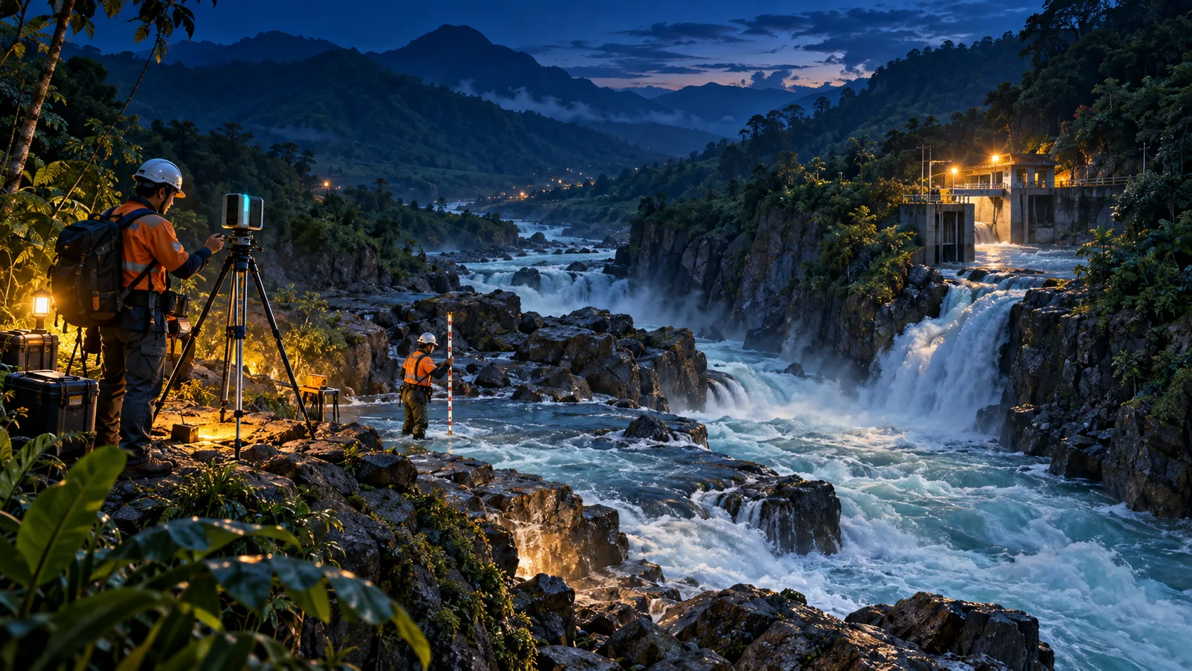 Visualisasi 3D konseptual: Ukur sungainya pada jalur Tenaga air